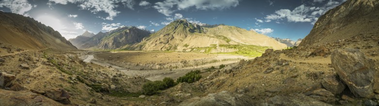Scenic panorama of a valley in Karakoram Mountains in Pakistan