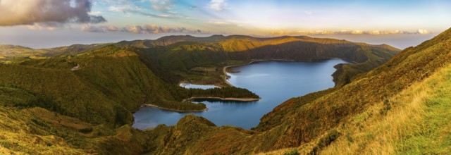 A panorama picture of the Fire Lake (Lagoa do Fogo)