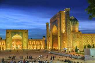 SAMARKAND, UZBEKISTAN - MAY 8, 2019: Registan, an old public square in the heart of the ancient