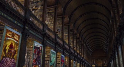A picture of the interior of the Trinity College Library, in Dublin