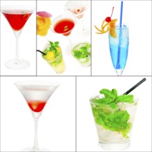 Selection of cocktails drinks collage composition nested on a square frame