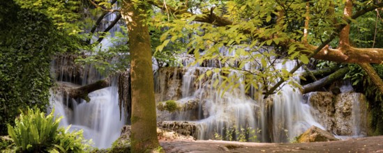 Krushuna waterfalls water terraces, the biggest travertine cascade in Bulgaria, banner