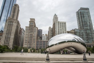 CHICAGO, USA, AUGUST 29, 2019: Iconic Millennium Egg and the Chicago skyline, USA, North America
