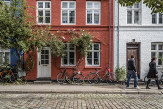 Copenhagen, Denmark, August 12, 2016. Picturesque old brick colorful houses in historical city