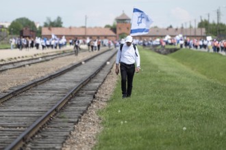 OSWIECIM, POLAND - MAY 6, 2024: March of the Living on the site of the former Auschwitz Birkenau