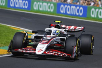 Oliver Bearman of Great Britain drives the MoneyGram Haas F1 Team VF-25 during third practice in
