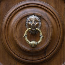 Close up of rustic old door in Florence, Italy, Europe