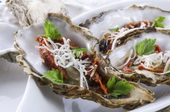 Oysters with parmesan and baked tomatoes