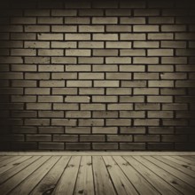 Interior with brick wall and wooden floor