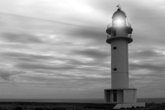 Barbaria cape lighthouse Formentera Balearic islands black and white