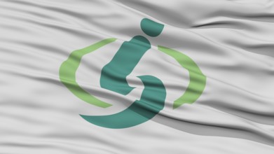Closeup of Saitama Flag, Capital of Japan Prefecture, Waving in the Wind, High Resolution