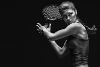 Portrait of a tennis player with a racket, Russia, Europe