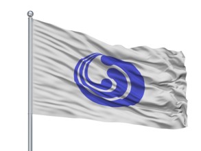Mizunami City Flag On Flagpole, Country Japan, Gifu Prefecture, Isolated On White Background