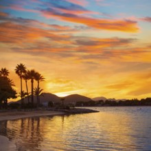 Alcudia Majorca at sunset on the beach Mallorca Balearic islands