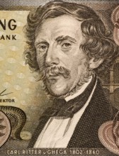 Carl Ritter von Ghega (1802-1860) on 20 schilling 1967 banknote from Austria. Designer of the