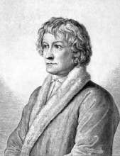 Bertel Thorvaldsen (1770-1844) on engraving from 1859. Danish-Icelandic sculptor. Engraved by