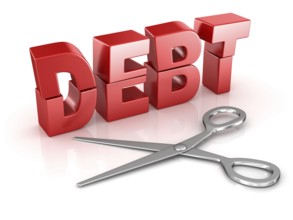 Scissors cut debt word, This is a computer generated and 3d rendered picture
