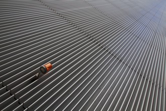 Converging lines on a skyscraper and an alarm light Frankfurt, Germany, Europe