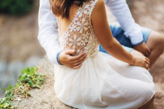 Newlyweds hug each other in Montenegro. Wedding in Montenegro