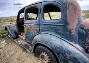 Abandoned Vehicle Prairie antique vintage aged Saskatchewan
