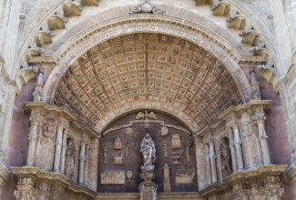 Palma de Mallorca, Mallorca, Spain, 12 25 2017: Frontal facade of the catholic cathedral, Europe