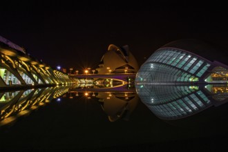 City of Arts and Sciences or Ciudad de las Artes y las Ciencias in Valencia at night