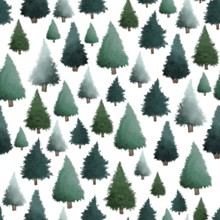 Green Christmas trees watercolour painting seamless pattern design illustration on white background