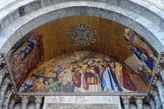 Mosaic painting at the entrance to St Mark's Basilica in Venice