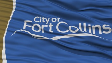 Closeup of Fort Collins City Flag, Waving in the Wind, Colorado State, United States of America