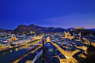 A city view of the city of Salzburg in Austria... Old Town and Fortress Hohensalzburg Austria