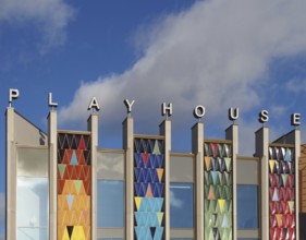 Leeds, West Yorkshire, United Kingdom, 22 February 2020: the brightly coloured facade of the new