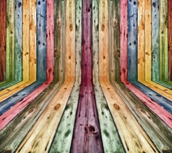 Creative multicolored wooden interior with artistic shadows added