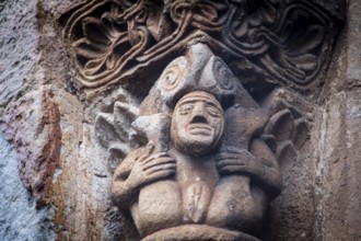 Woman showing her sex, collegiate church of San Pedro de Cervatos, Romanesque, Cervatos,