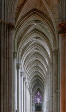 Reims, France- 13 September, 2022: view of the side nave inside the Reims Cathedral