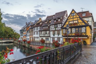 Embankment of Lauch River with historical houses in Colmar, Alsace, France, Europe