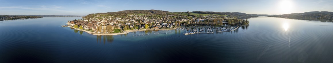 Lake Constance shore, drone shot, Steckborn on Lake Constance, Thurgau, Switzerland, Europe