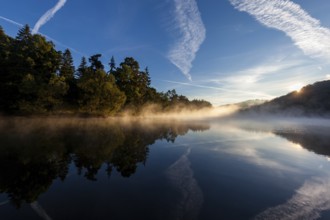 Lake with morning fog Light mood