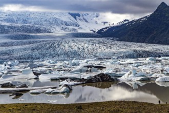 Cold summer in the Arctic. Jokulsarlon glacial lagoon. An imposing scenic lagoon in the north of