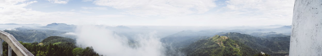 Panorama of a vast mountain landscape under a hazy sky, Anamanawa Tower, Sri Lanka, Asia