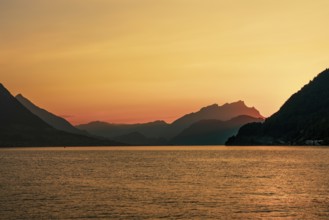 Sunset at Lake Lucerne in Switzerland