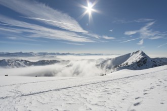 Fantastic snowshoe tour on the Hochgrat at the Nagelfluhkette in Allgau, Bavaria