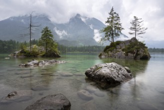 Hintersee (Bavaria) with dramatic sky in summer, long exposure