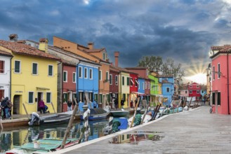 Colorful Houses in Burano beneath a scenic sky, Island of Venice, Italy, Europe