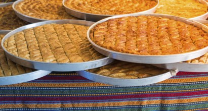 Traditional Turkish dessert Baklava in tray from Istanbul Turkey