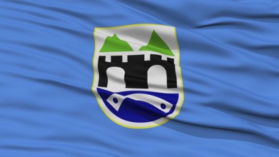 Closeup Sarajevo City Flag, Capital City of Bosnia, Waving in the Wind