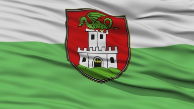 Closeup Ljubliana City Flag, Capital City of Slovenia, Waving in the Wind