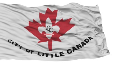 Isolated Little Canada City Flag, City of Minnesota State, Waving on White Background, High