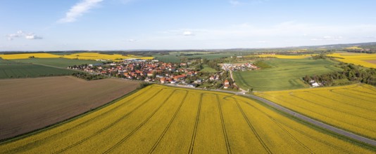 Aerial view to Warnstedt Rape blossom