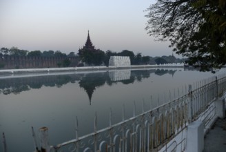 Dawn at the moat in Mandalay, Myanmar, Asia