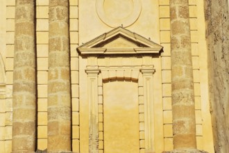 Seville, Andalusia, Spain, Europe, Close-up of columns and windows of a sandstone building, Europe